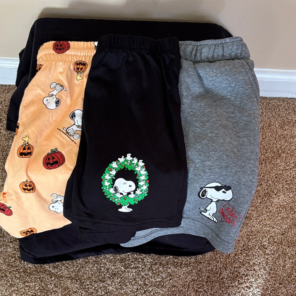 Adorable Snoopy Holiday Shorts 3 Pair Set Halloween, Valentine’s Day, Christmas